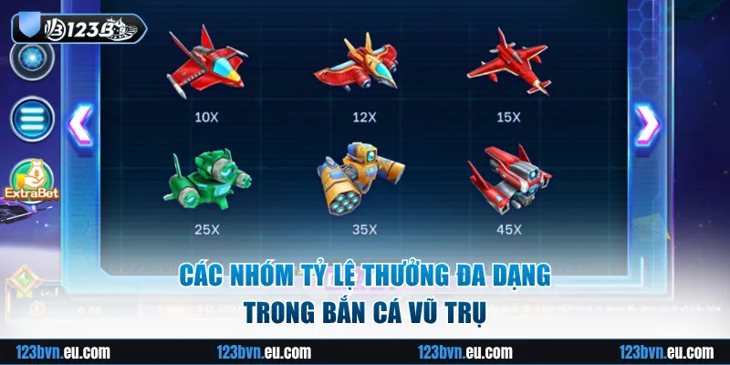 Các nhóm tỷ lệ thưởng đa dạng trong Bắn Cá Vũ Trụ