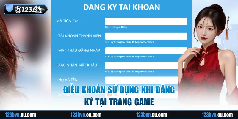Điều khoản sử dụng khi đăng ký tại trang game