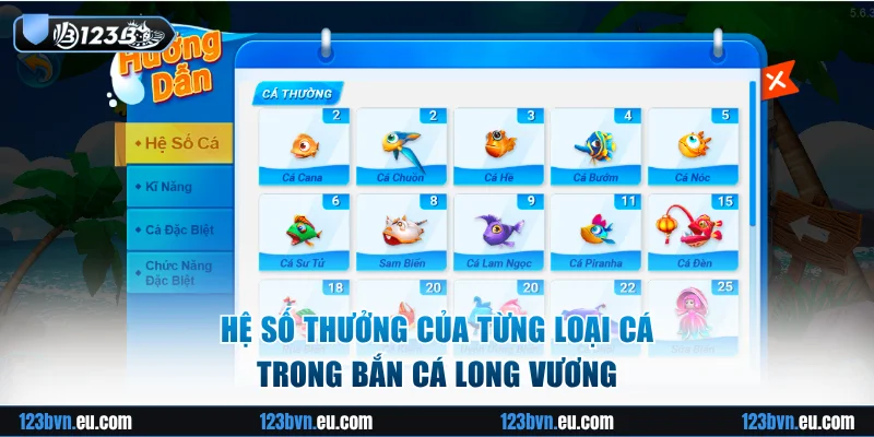Nắm rõ bảng số thưởng trong bắn cá long vương